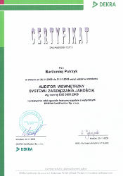 Bartłomiej Patrzyk - Internal auditor of Quality Management System ISO 9001:2008