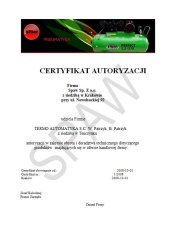 Certyfikat autoryzacji firmy SPAW - doradztwo techniczne i obrót produktami